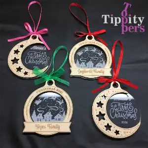 Custom acrylic and wood Christmas ornaments