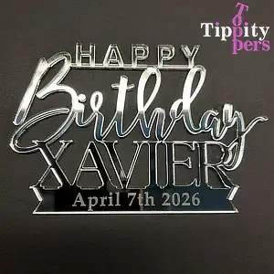 Personalized acrylic cake charm for birthday cake with name and engraved birthday date