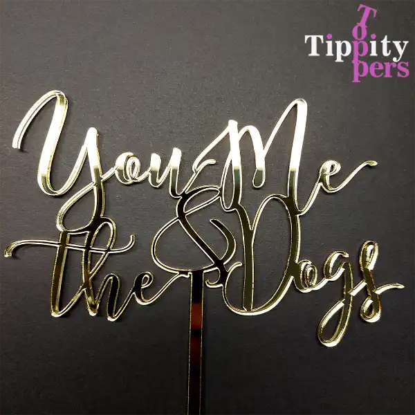Moi Toi et le Chiens Cake Topper en Acrylique 18K Or Miroir pour Anniversaire