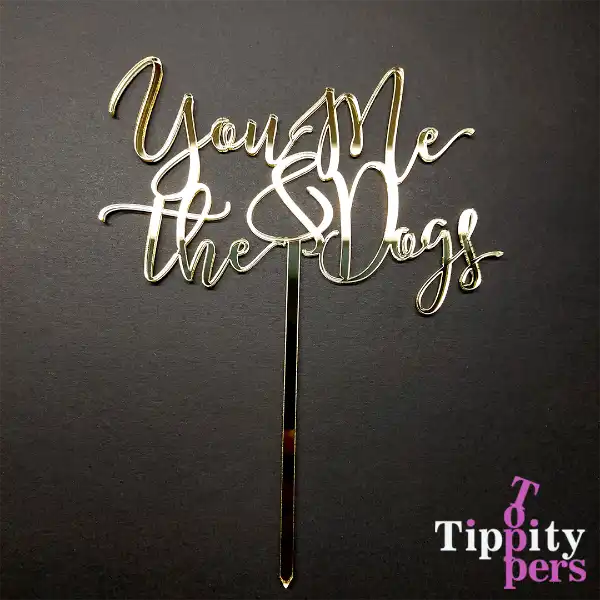 Moi Toi et le Chiens Cake Topper en acrylique Miroir 18K Or