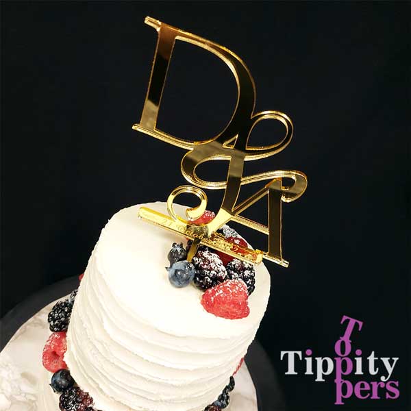 Monograms laser cut wedding cake topper in acrylic