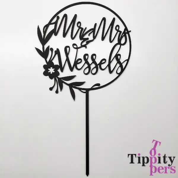Cake topper de mariage Mr&Mrs en acrylique personnalise avec nom de famille