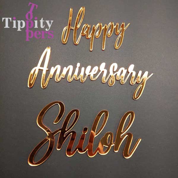 Cake Charm en Acrylique 24K Or Miroir avec nom pour Anniversaire