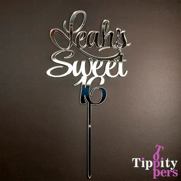 Acrylic Silver Cake topper for sweet sixteen