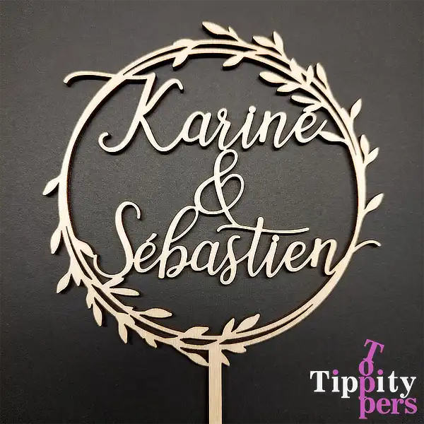 Cake topper rustique de mariage en bois ou acrylique découpé au laser