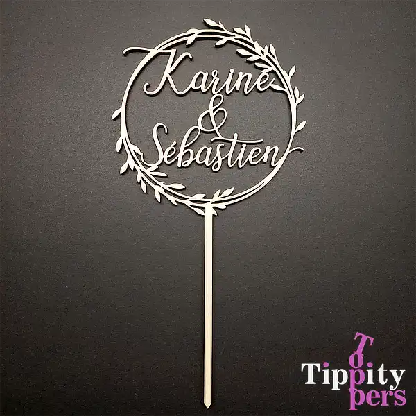 Cake topper couronne en bois rustique de mariage découpé au laser