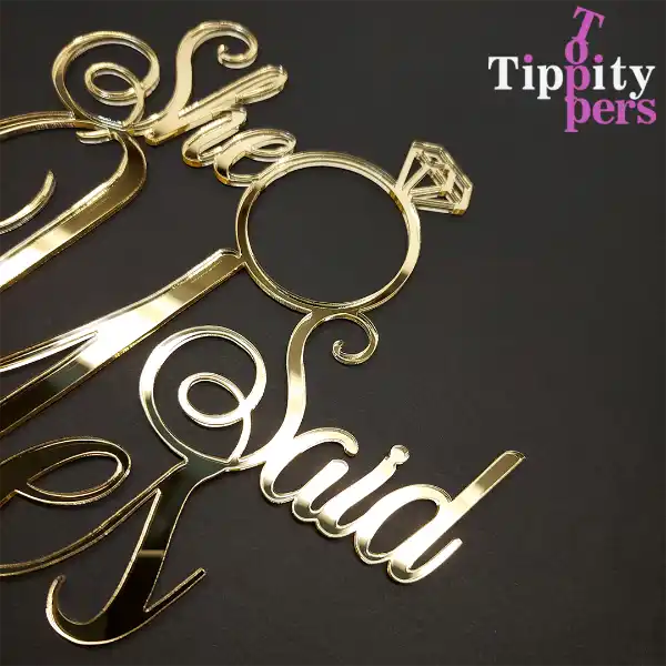 She said yes 18K or 24K Gold Mirror Acrylic Cake Topper for Engagement Cake