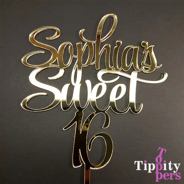 Cake topper en or acrylique pour 16e anniversaire