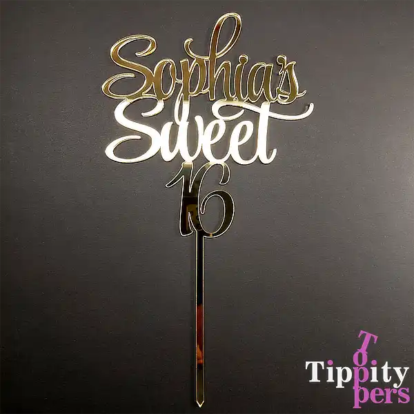 Cake topper en acrylique or pour le sweet sixteen personnalisé