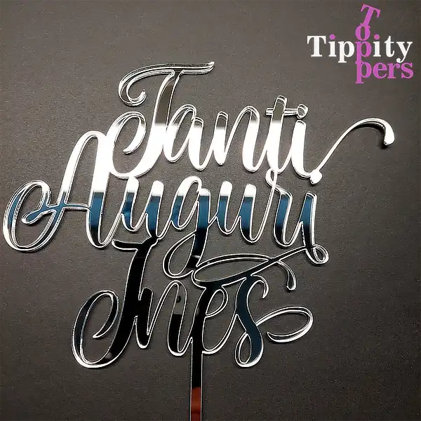 Tanti Auguri Cake Topper en Argent Acrylique Pour anniversaire en Italien