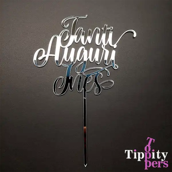 Tanti Auguri Cake Topper en acrylique Argent Pour le anniversaire Personnalisé en Italien