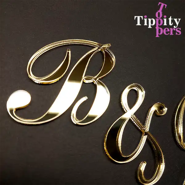 Cake charms de mariage avec le monogrammes des couples en acrylic Or 18K