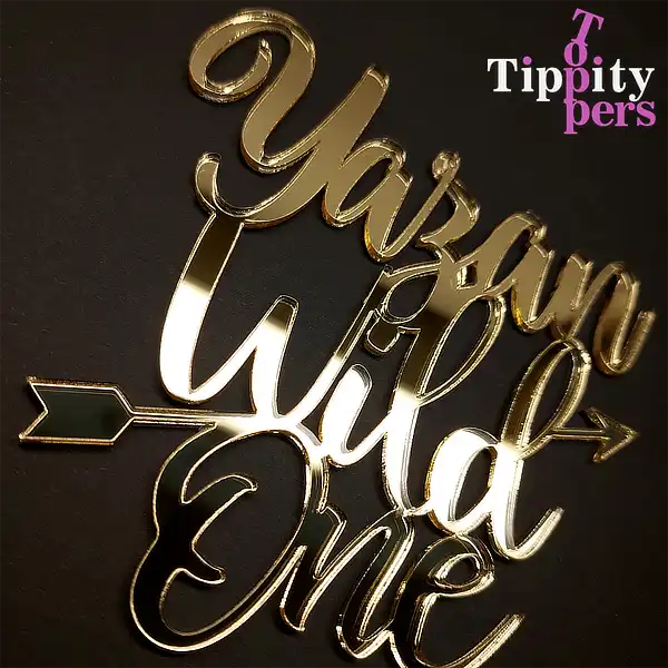 Personalized acrylic gold cake charm with name